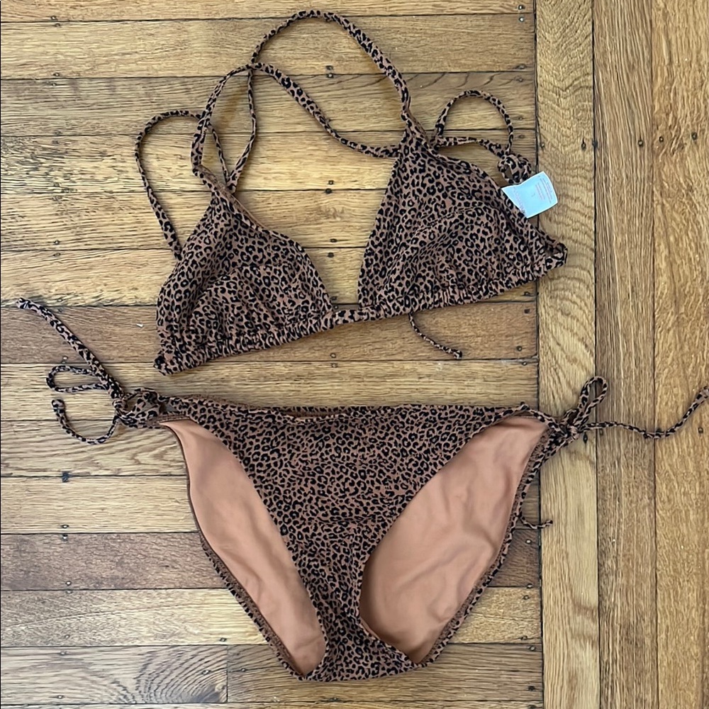 Xhilaration Brown Bikini Set with Animal Print and String Ties